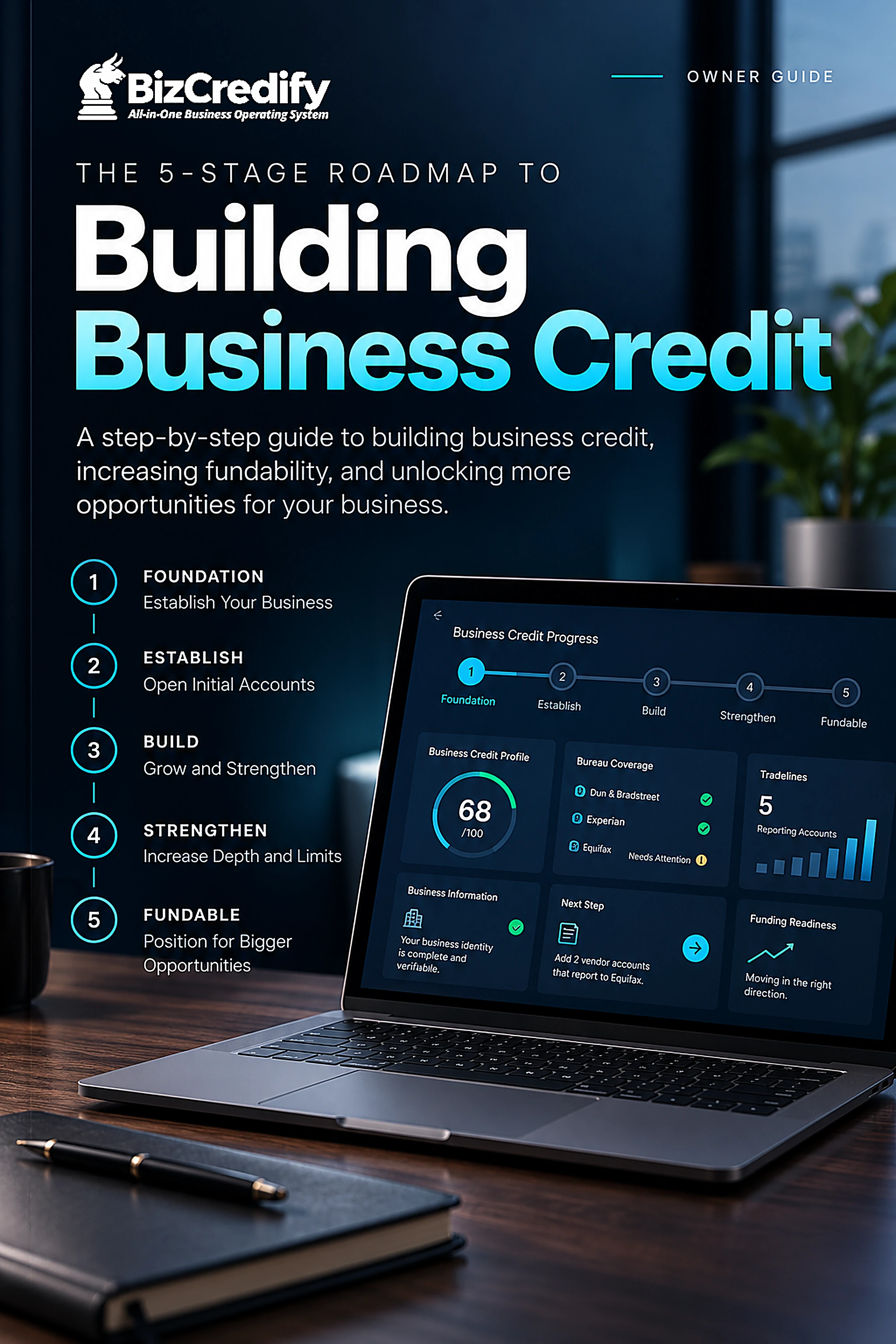 The free business credit roadmap, shown as a book